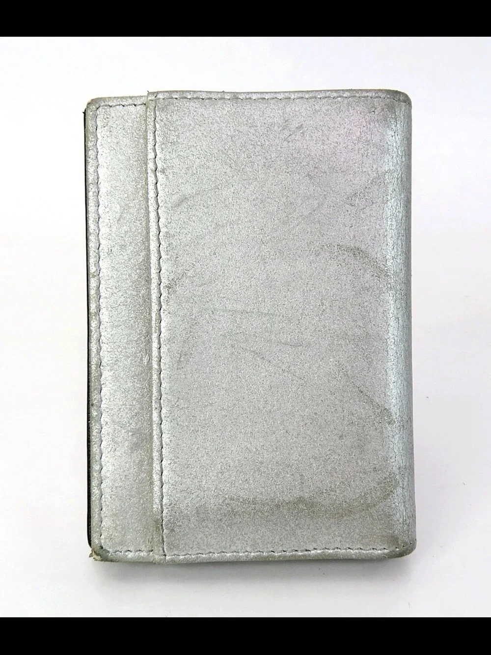 CHANEL Silver Card Case with Black Interlocking CC